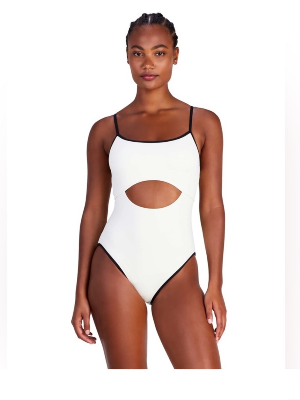 kate spade White One-Piece Swimsuit with Black Trim and Front Cutout
